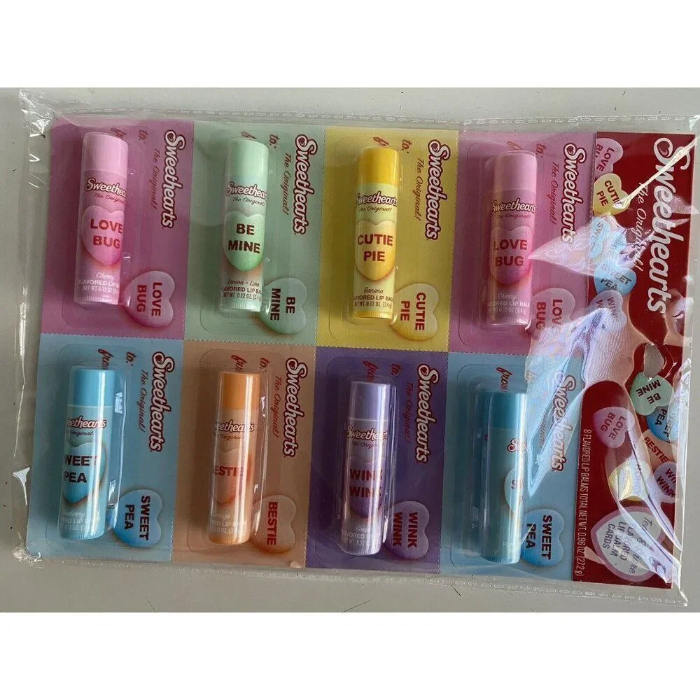 8 Pack SWEETHEARTS Flavored Lip Balm Set Banana Strawberry Grape‎ Blueberry NEW